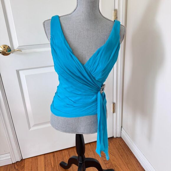 Y2K 100% Silk Draped V Neck Going Out Top Brooch Detail Britney Spears - Picture 2 of 8